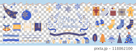 聖誕節可愛的裝飾插圖集。斯堪的納維亞風格的植物框架,雪花,絲帶,冬季城市景觀,閃閃發光的槳 聖誕節可愛的裝飾插圖集。斯堪的納維亞風格的植物框架,雪花,絲帶,冬季城市景觀,閃閃發光的槳 118862100