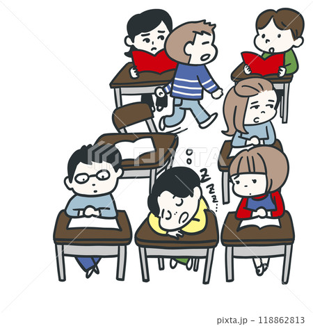 学級崩壊気味の小学生の教室 118862813