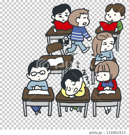 学級崩壊気味の小学生の教室 118862813