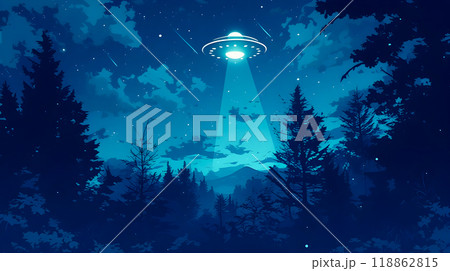 星空と飛来するUFOのイラスト背景 118862815