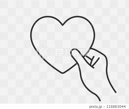 Love romance heart and hand icon symbol. Happy valentine day gift logo sign. Vector illustration image. Isolated on background.  118863044