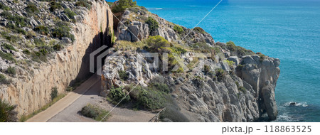 Scenic Coastal Path Along a Rocky Cliff by the Sea 118863525