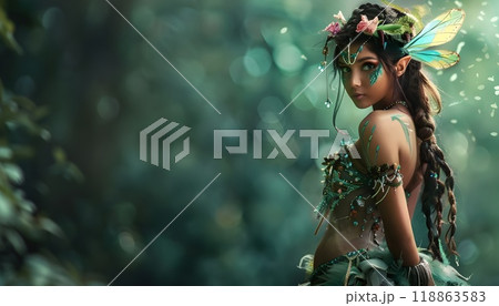 Beautiful elf in the forest  118863583