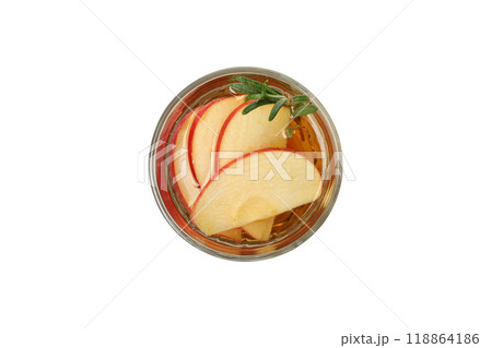 PNG, Apple cider with rosemary and slices of apple in glass, isolated on white background, top view PNG, Apple cider with rosemary and slices of apple in glass, isolated on white background, top view 118864186