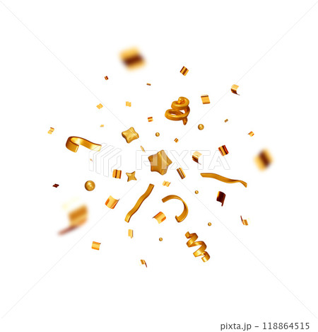 3D party gold confetti round isolated 118864515