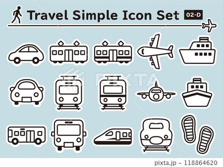 旅行のシンプルでかわいいステッカー風アイコンセット 02-D 旅行のシンプルでかわいいステッカー風アイコンセット 02-D 118864620
