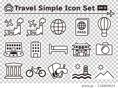 旅行のシンプルでかわいいステッカー風アイコンセット　04-D 118864624