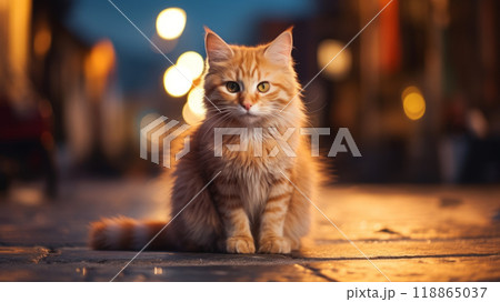 Lonely red kitten on a city street. 118865037