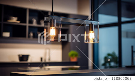 Stylish lamp over the kitchen countertop. Stylish lamp over the kitchen countertop. 118865068