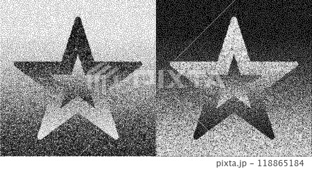 Stipple effect star as icon or background. Abstract vector with dots as logo or illustration concept. Black shape on a white background and the same white shape on the black side. 118865184