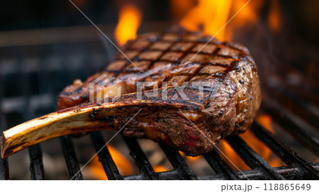 Appetizing tomahawk steak on the grill 118865649