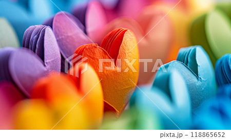 Multi-colored paper hearts 118865652