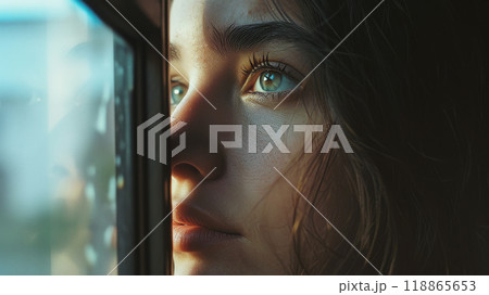 Close up of a sad girl's face 118865653