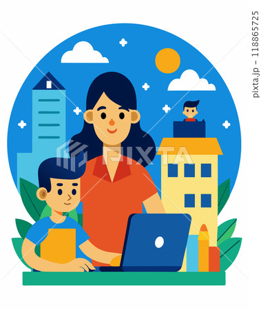 A parent taking on a second job to cover their childs school fees and extracurricular activities.. Vector illustration. 118865725
