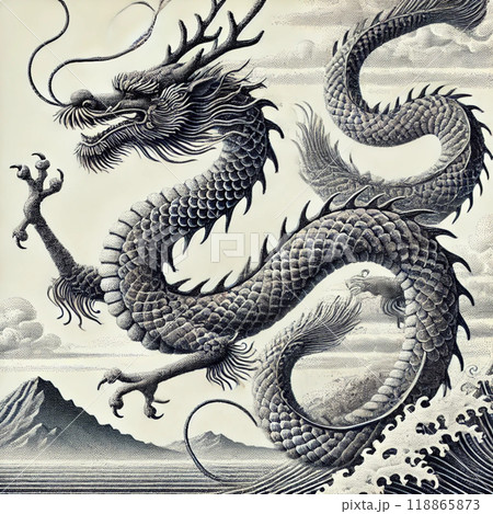 点描画で表現した龍神のイラストのイラスト素材 [118865873] - PIXTA