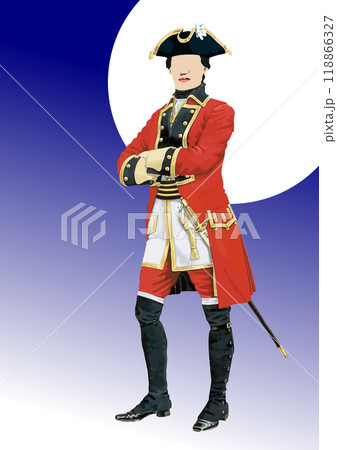 An England officer in military uniform of the 18-19th centuries. 3d hand drawn vector illustration An England officer in military uniform of the 18-19th centuries. 3d hand drawn vector illustration 118866327