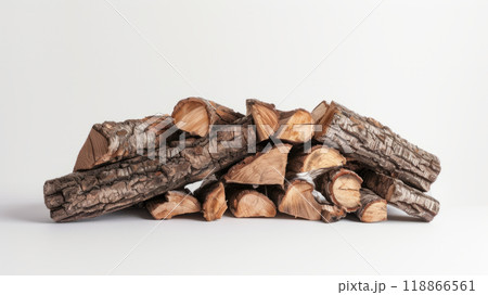 Chopped wooden firewood on white background 118866561