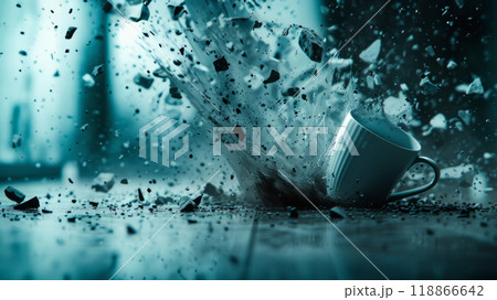 The moment the cup falls to the floor. 118866642