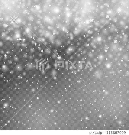 Winter Snowflakes Falling on Transparent Background for Christmas Design .Vector 118867009