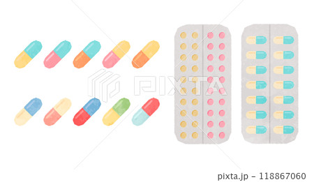 かわいい錠剤カプセルお薬イラスト 118867060