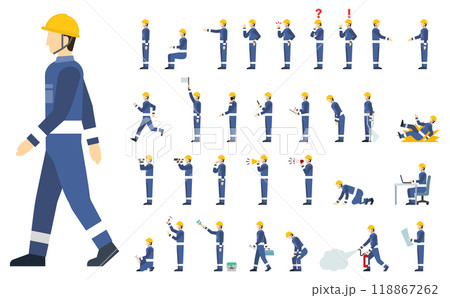 フラットイラスト：作業員サイドセットのイラスト素材 [118867262] - PIXTA