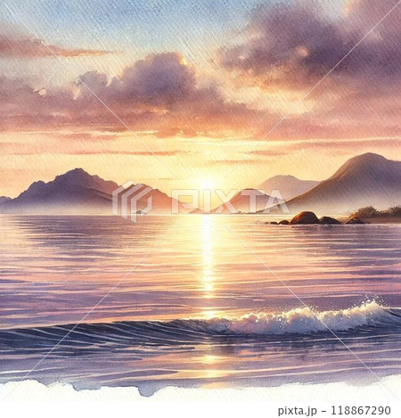 夜明けの海と砂浜 118867290