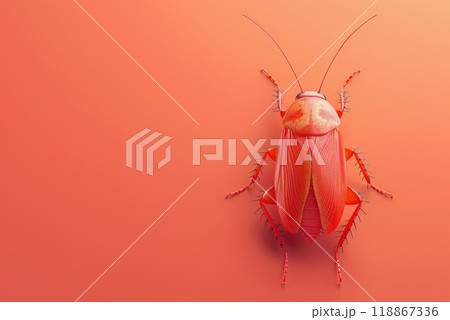 Top view of cockroach on a red background. Copy-space. 118867336
