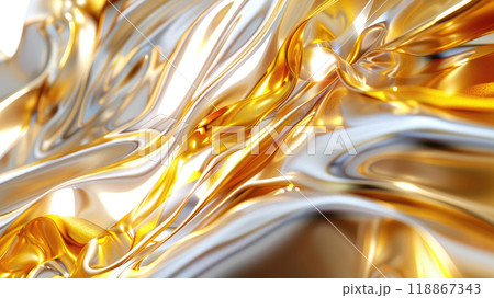 Luxury golden and silver metal background. Silver and gold background with wavy lines. 118867343