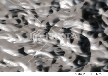 Futuristic abstract chrome background. Tech style fluid metallic surface. Flowing silver. Ideal for use in high-end design projects, as striking background for promotional materials. Y2k, 2000s. 3D. 118867580