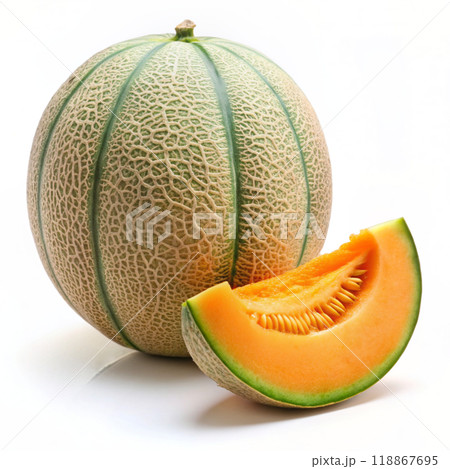 Cantaloupe melon isolated on white background. Ai generated 118867695