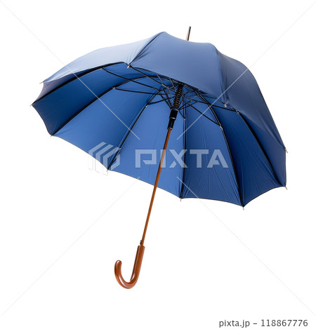 Bright yellow and black umbrella open against a neutral background for striking appeal 118867776