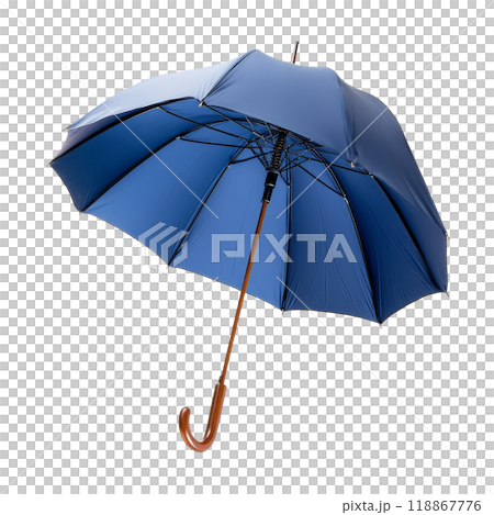 Bright yellow and black umbrella open against a neutral background for striking appeal 118867776
