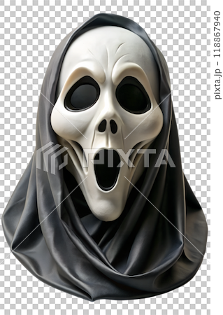 Halloween spooky mask. Halloween dead or ghost mask, creepy scull mask isolated on white background 118867940