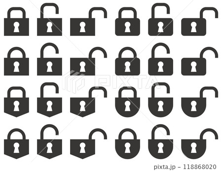 様々な形の錠前、ロック、鍵のベクターイラストアイコンのセット 118868020