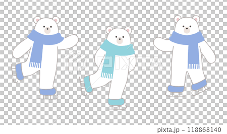 スケートをする白熊のベクターイラスト。冬、マフラー、シロクマ、ホッキョクグマ 118868140