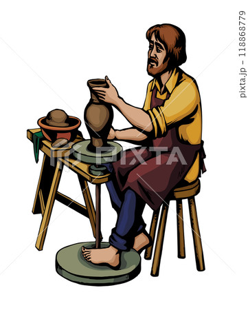 Vector drawing. Potter makes a jug Vector drawing. Potter makes a jug 118868779
