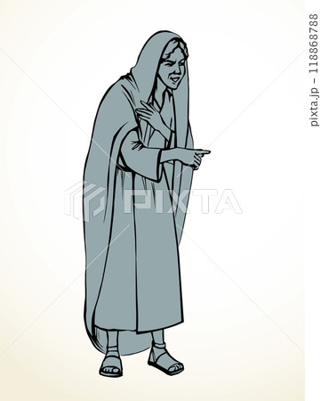 Vector drawing. Ancient woman standing and showing 118868788