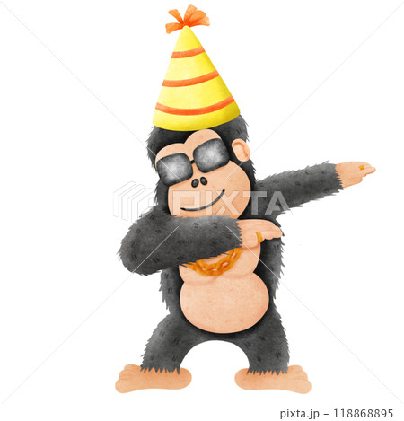 A cartoon gorilla wearing sunglasses and pretending to be dapping wearing a hat happy birthday 118868895