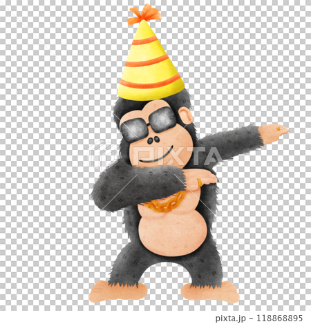 A cartoon gorilla wearing sunglasses and pretending to be dapping wearing a hat happy birthday 118868895