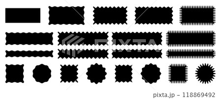 Zig zag rectangular shape with jagged edges. Torn shape pieces set. Jagged black rectangular design elements. 118869492