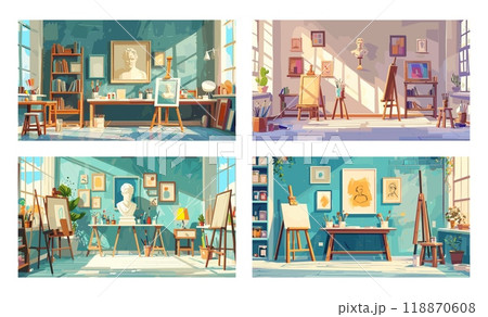 Art studio cartoon vector concepts. Easels...のイラスト素材 [118870608] - PIXTA