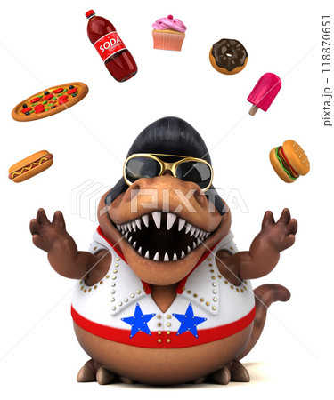 Fun 3D cartoon illustration of a Trex rocker Fun 3D cartoon illustration of a Trex rocker 118870651
