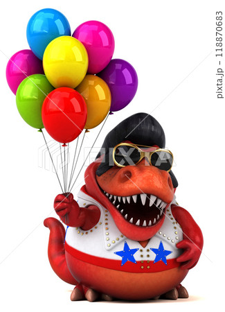 Fun 3D cartoon illustration of a Trex rocker Fun 3D cartoon illustration of a Trex rocker 118870683