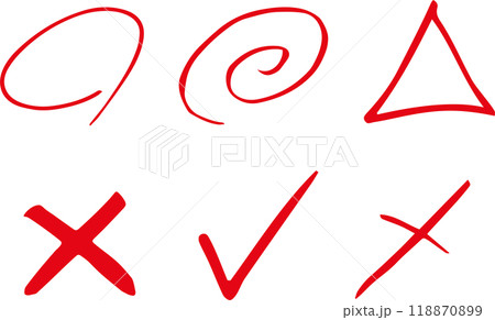 丸三角バツ　筆文字　テスト採点　手描きセット 118870899