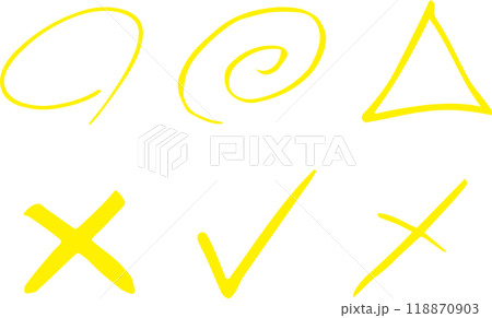 丸三角バツ 筆文字 テスト採点 手描きセットのイラスト素材 [118870903 