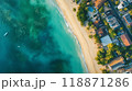 Aerial view of beach and ocean waves 118871286