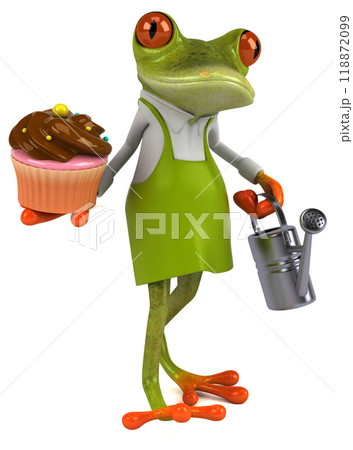 Fun frog gardener - 3D Illustration Fun frog gardener - 3D Illustration 118872099