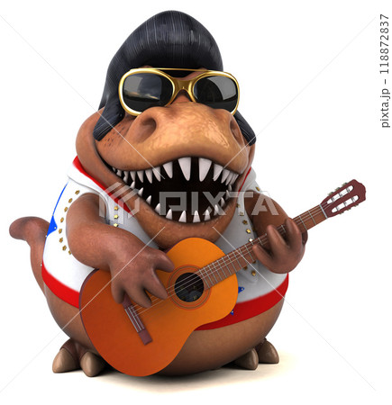Fun 3D cartoon illustration of a Trex rocker Fun 3D cartoon illustration of a Trex rocker 118872837