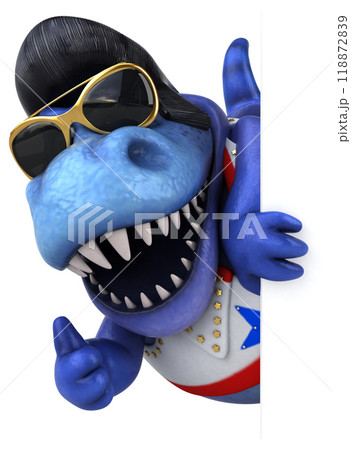 Fun 3D cartoon illustration of a Trex rocker Fun 3D cartoon illustration of a Trex rocker 118872839