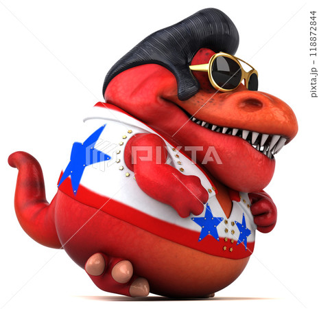 Fun 3D cartoon illustration of a Trex rocker Fun 3D cartoon illustration of a Trex rocker 118872844